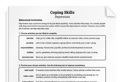 Depression Worksheets Therapist Aid