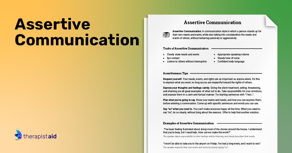 assertive communication worksheet therapist aid