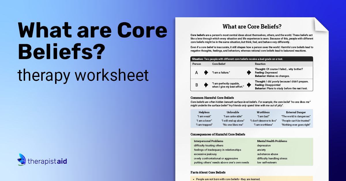 Core Beliefs Info Sheet (Worksheet) | Therapist Aid