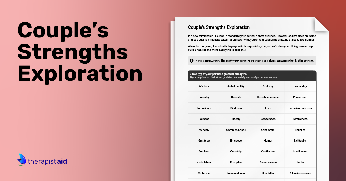 Couple's Strengths Exploration (Worksheet) | Therapist Aid