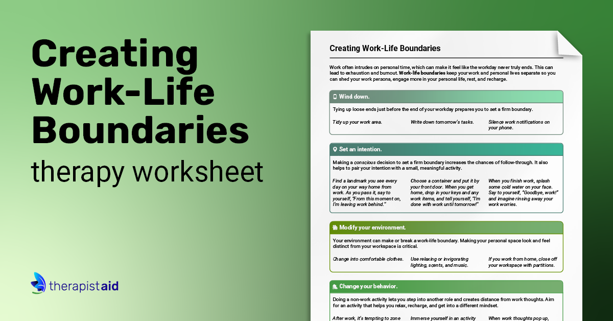 Creating Work-Life Boundaries | Worksheet | Therapist Aid