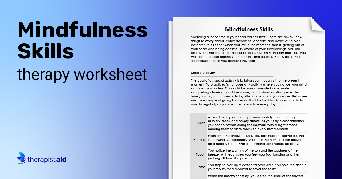 DBT Mindfulness Skills (Worksheet) Therapist Aid