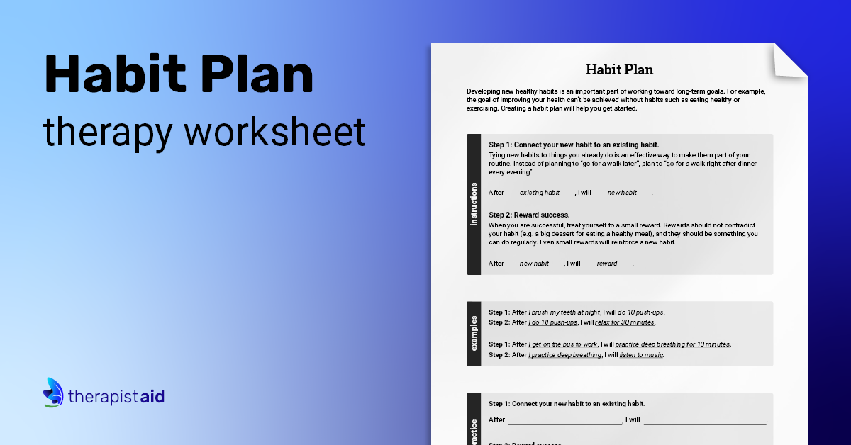 habit plan worksheet therapist aid