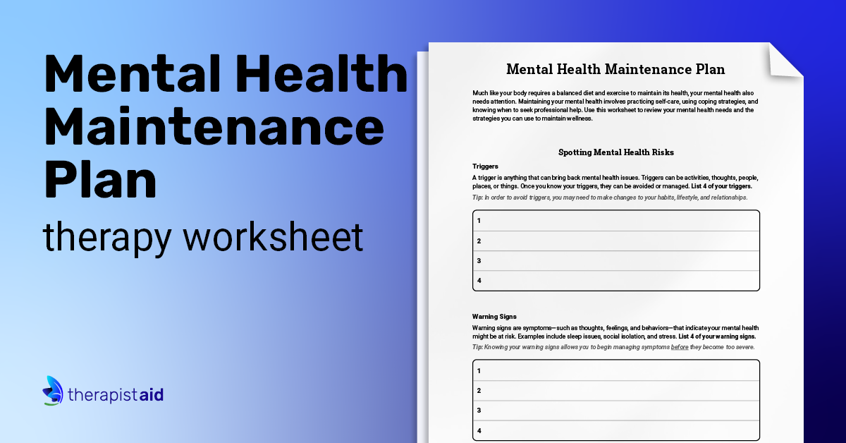 Mental Health Maintenance Plan (Worksheet) - Therapist Aid
