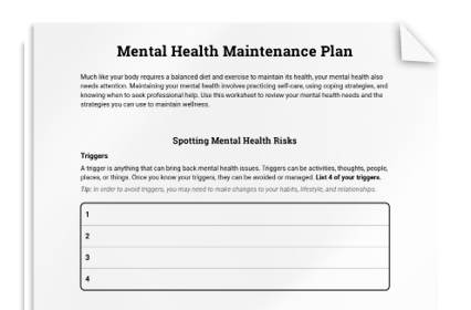 Mental Health Maintenance Plan Worksheet