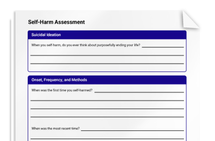 self harm behaviors worksheets