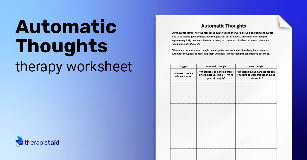 Automatic Thoughts Worksheet Therapist Aid