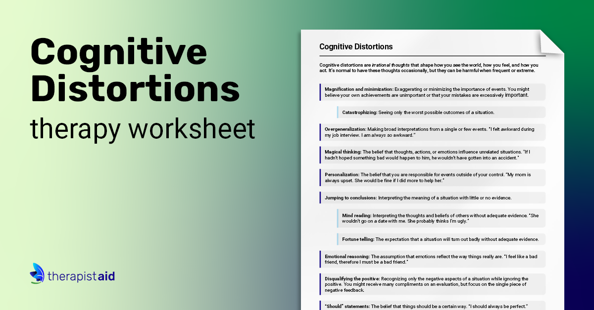 Cognitive Distortions Worksheet Therapist Aid