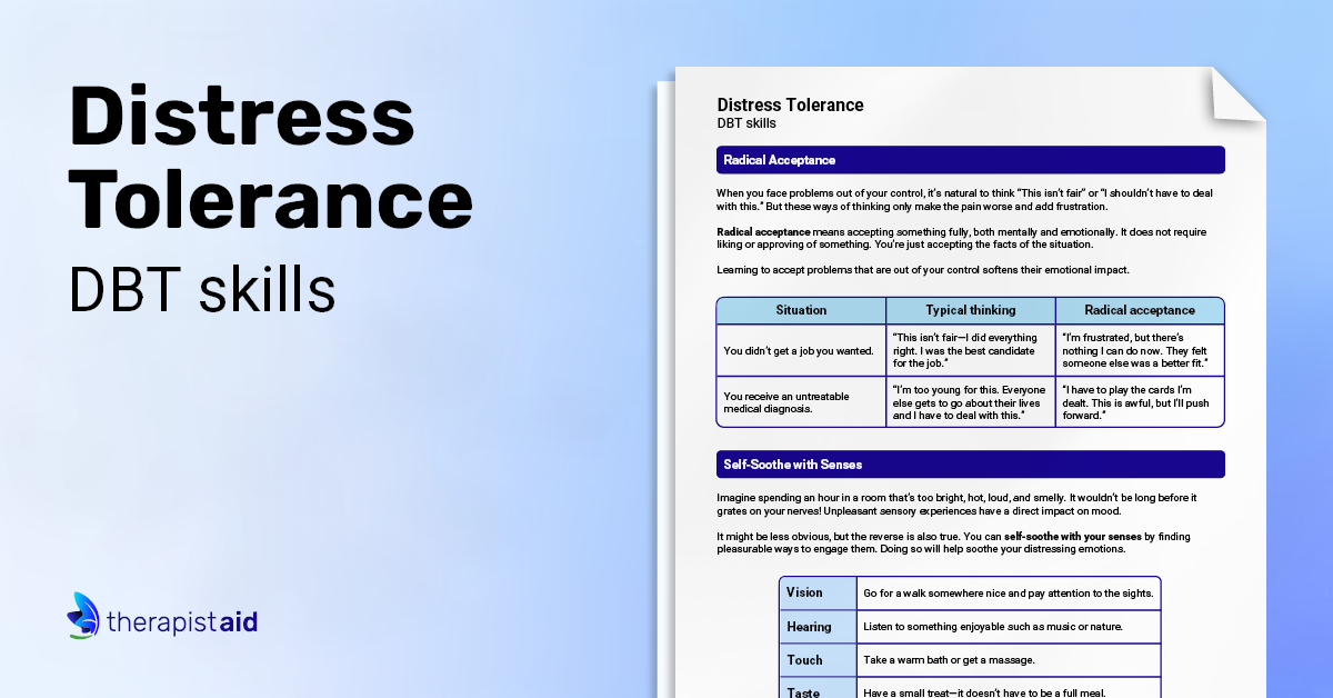 DBT Distress Tolerance Skills (Worksheet) | Therapist Aid