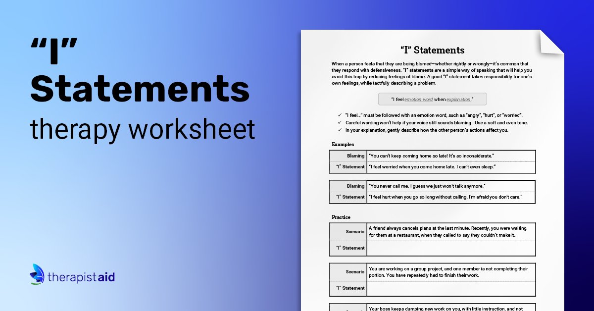 "I" Statements Worksheet Therapist Aid